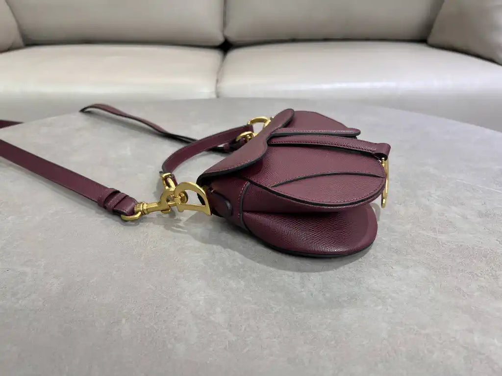 Dior M0455 Saddle Bag With Strap Grained Calfskin Plum M0456