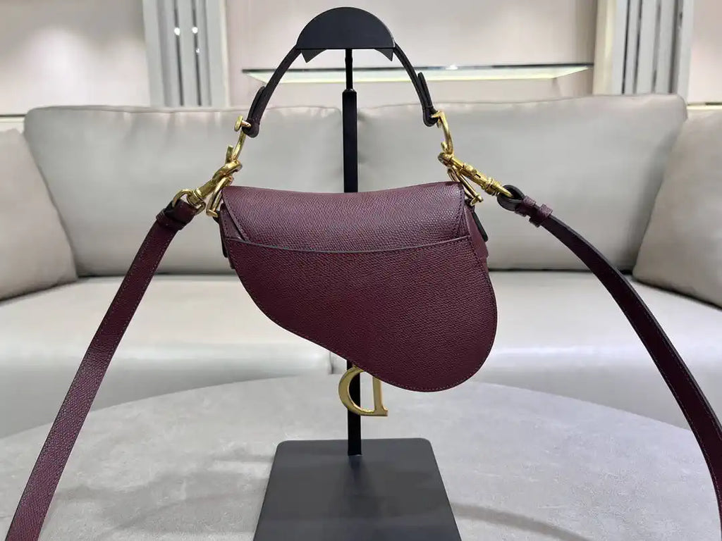 Dior M0455 Saddle Bag With Strap Grained Calfskin Plum M0456