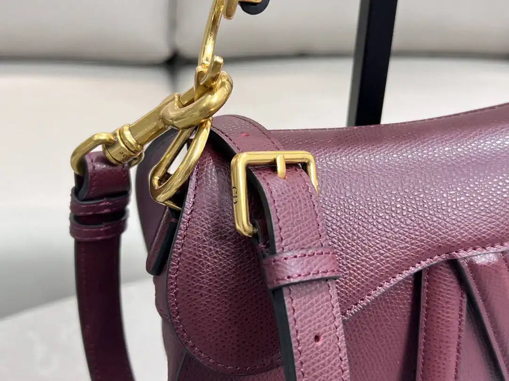 Dior M0455 Saddle Bag With Strap Grained Calfskin Plum M0456
