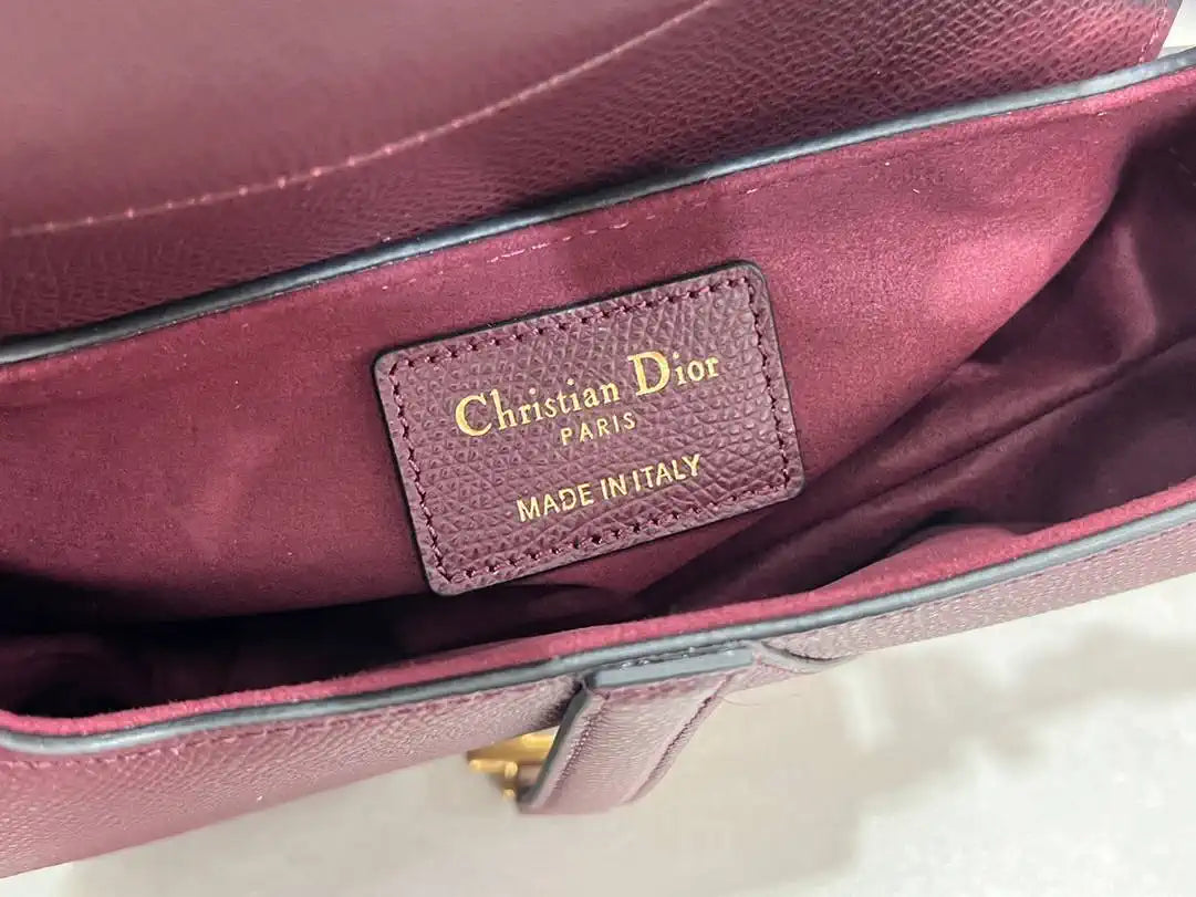 Dior M0455 Saddle Bag With Strap Grained Calfskin Plum M0456