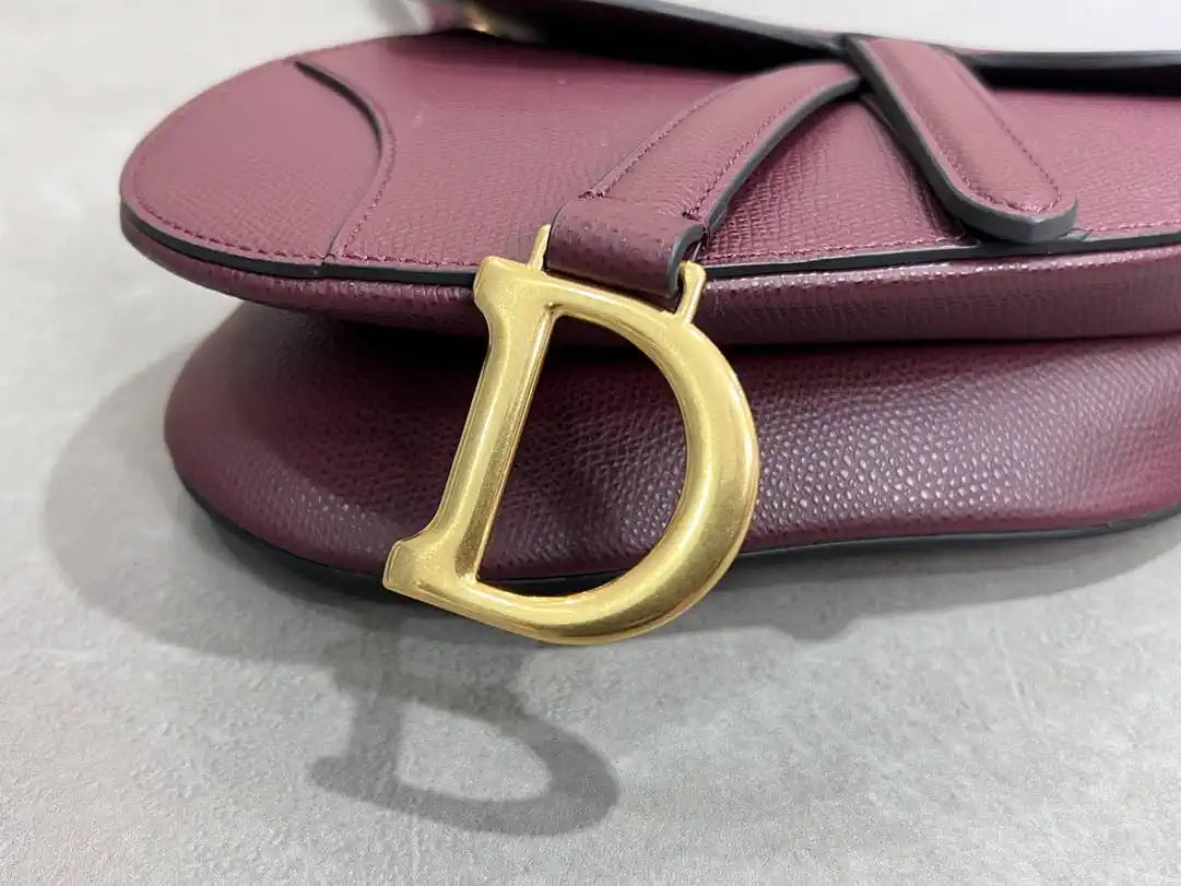 Dior M0455 Saddle Bag With Strap Grained Calfskin Plum M0456