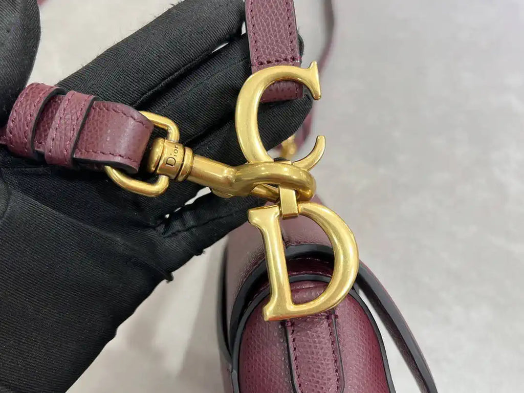 Dior M0455 Saddle Bag With Strap Grained Calfskin Plum M0456
