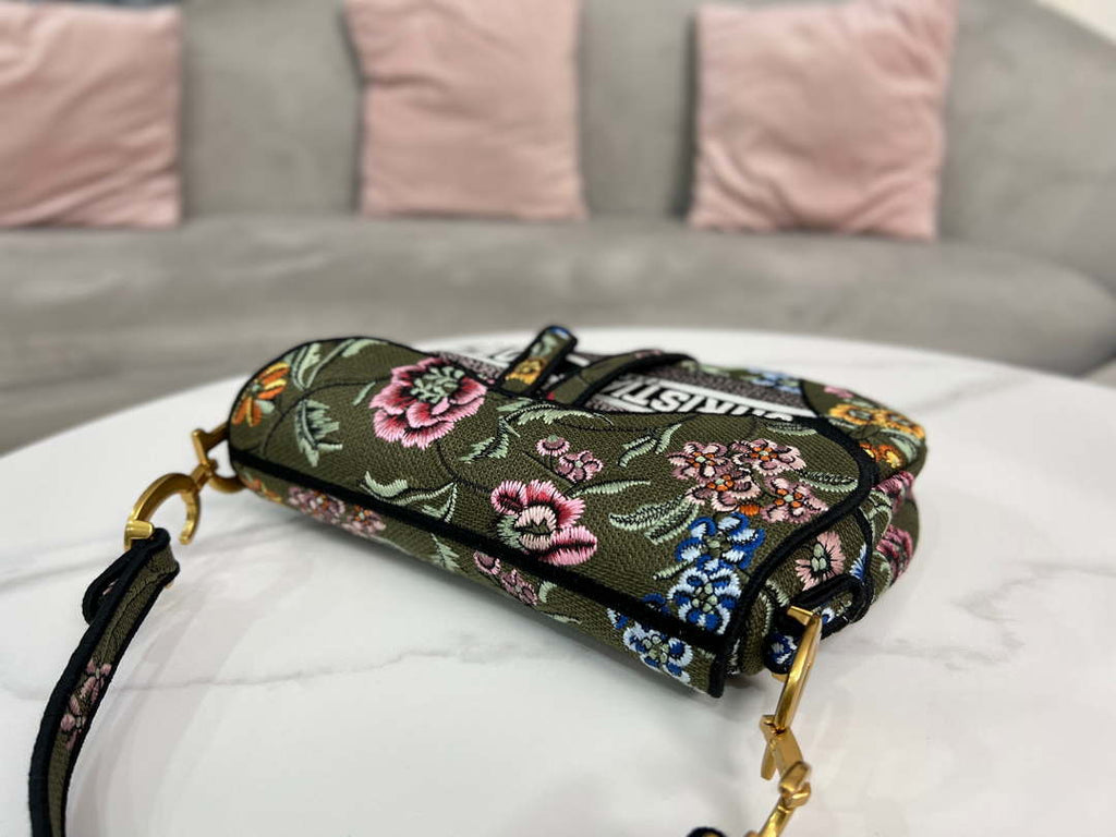 Dior M0455 Saddle Bag With Strap Green Cross-Stitch Embroidery