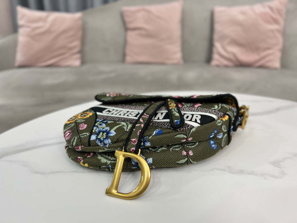 Dior M0455 Saddle Bag With Strap Green Cross-Stitch Embroidery