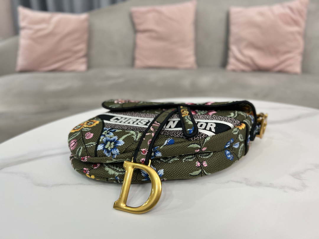 Dior M0455 Saddle Bag With Strap Green Cross-Stitch Embroidery
