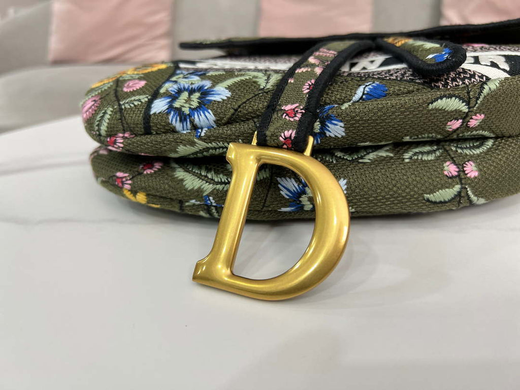 Dior M0455 Saddle Bag With Strap Green Cross-Stitch Embroidery