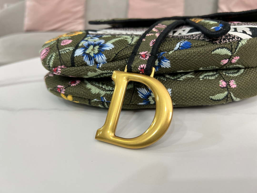 Dior M0455 Saddle Bag With Strap Green Cross-Stitch Embroidery