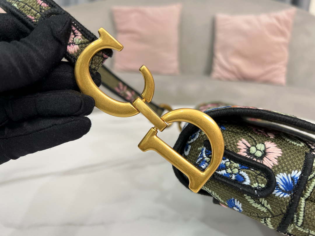 Dior M0455 Saddle Bag With Strap Green Cross-Stitch Embroidery