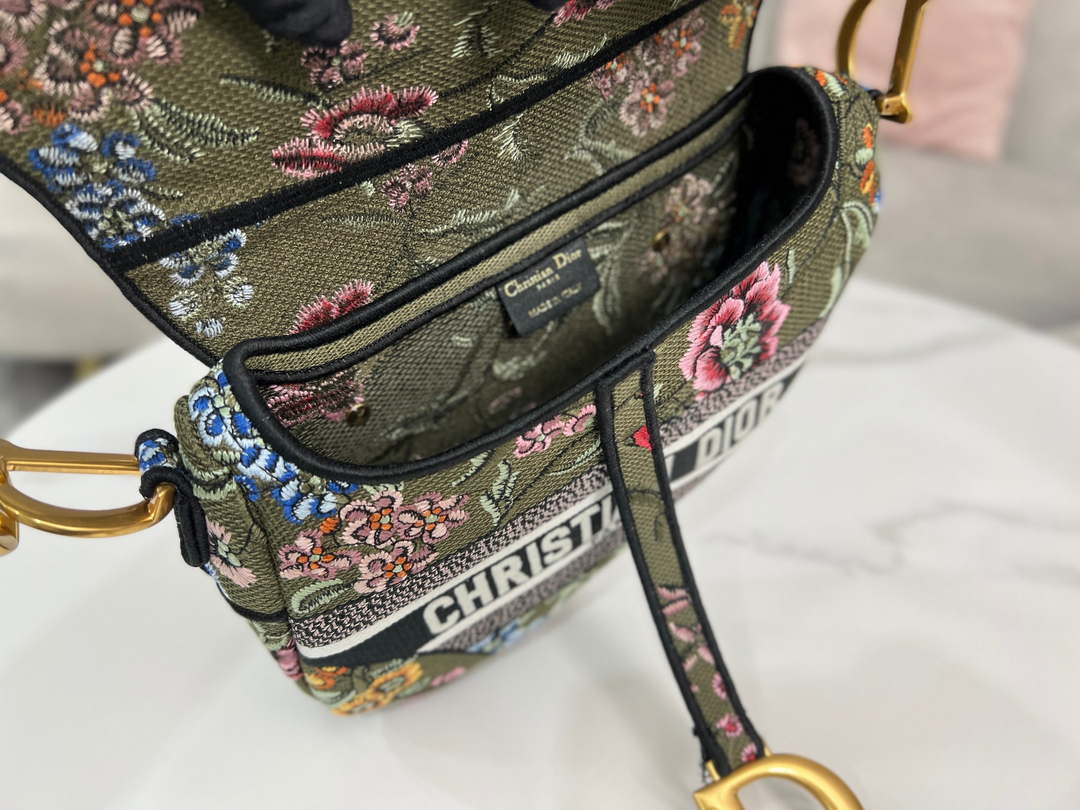 Dior M0455 Saddle Bag With Strap Green Cross-Stitch Embroidery