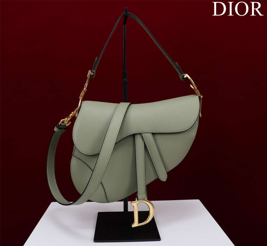Dior M0455 Saddle Bag With Strap Green Grained Calfskin M0456 - Large 25cm - View 1