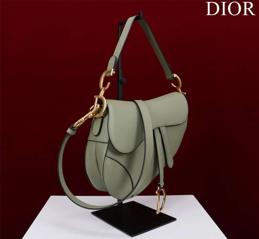 Dior M0455 Saddle Bag With Strap Green Grained Calfskin M0456