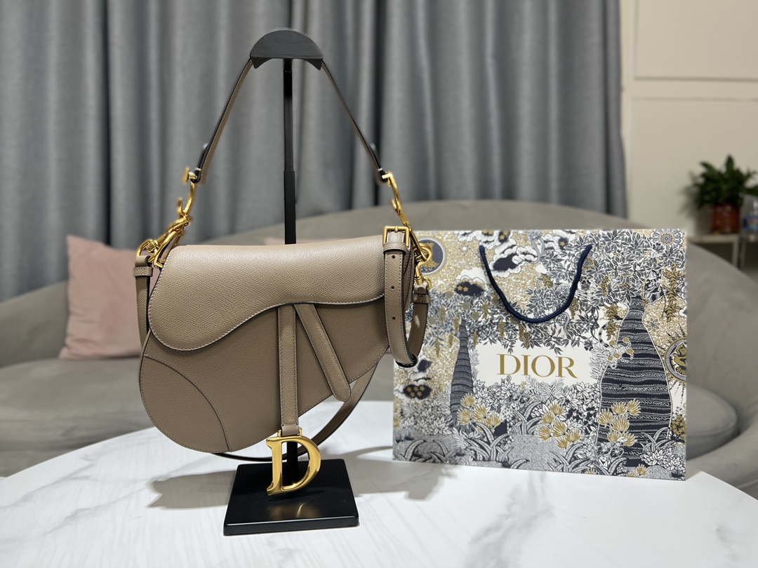 Dior M0455 Saddle Bag With Strap Light Gray Grained Calfskin - Default Title - View 1