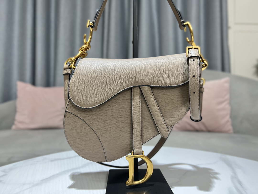 Dior M0455 Saddle Bag With Strap Light Gray Grained Calfskin