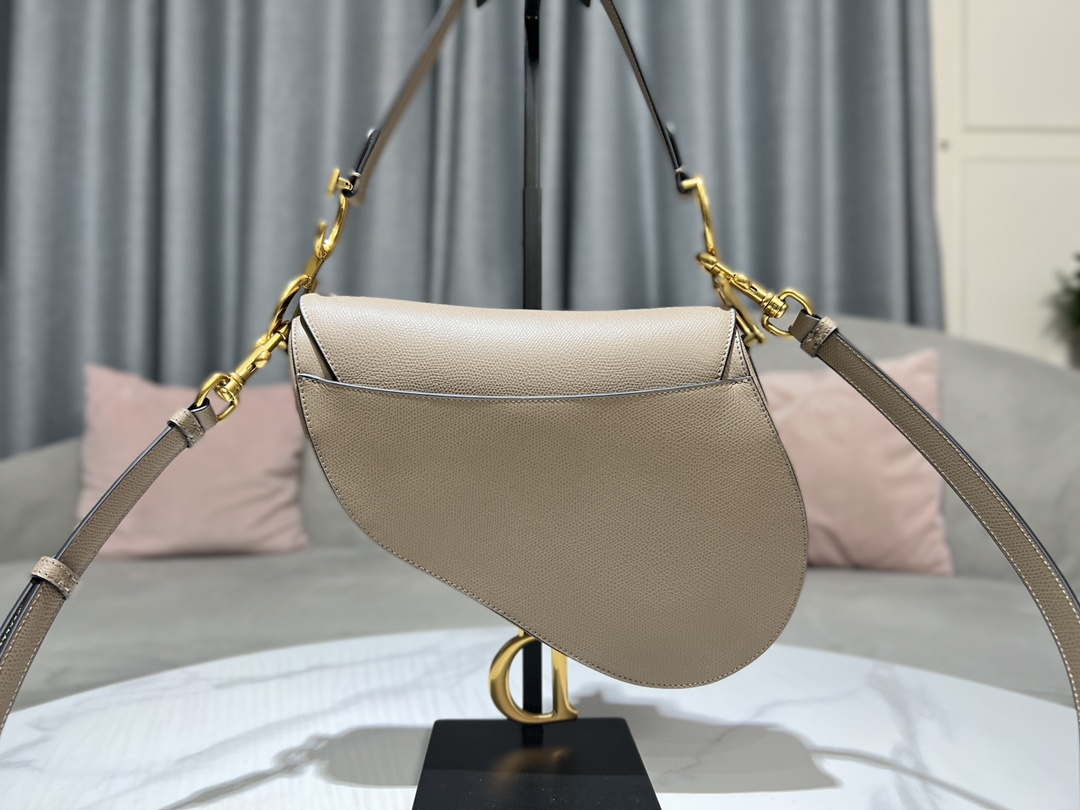 Dior M0455 Saddle Bag With Strap Light Gray Grained Calfskin - Default Title - View 3