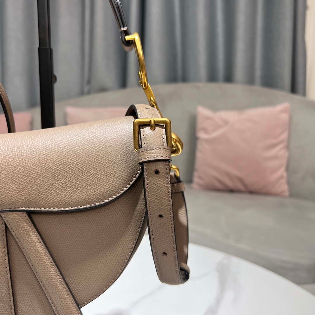 Dior M0455 Saddle Bag With Strap Light Gray Grained Calfskin