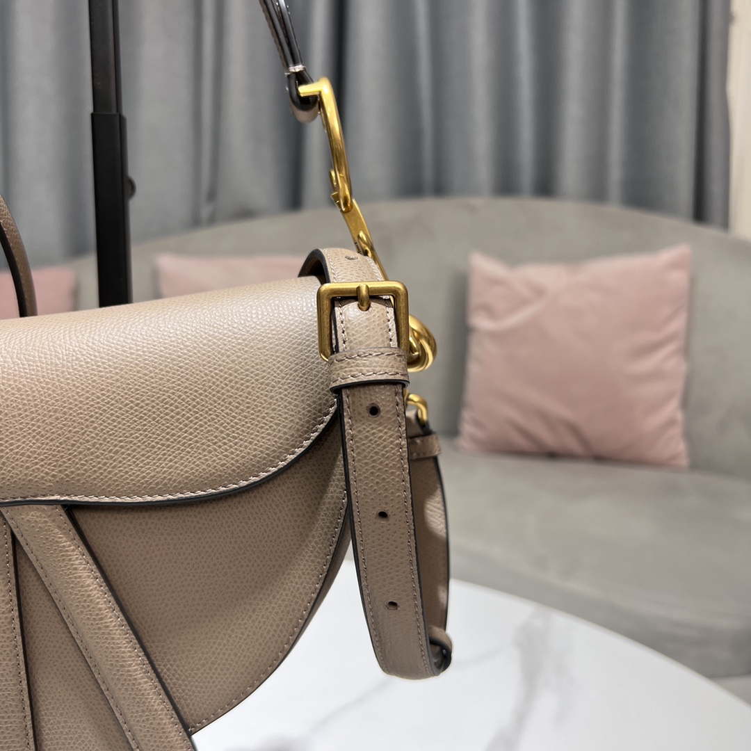 Dior M0455 Saddle Bag With Strap Light Gray Grained Calfskin