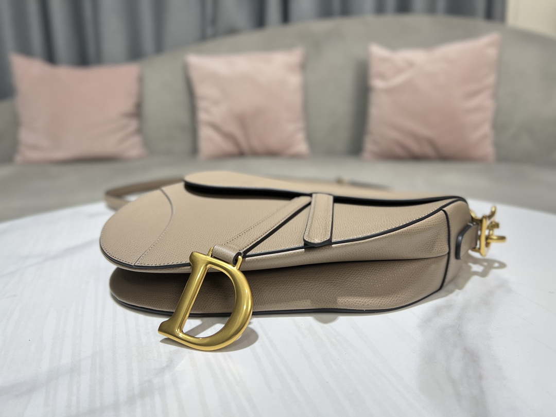 Dior M0455 Saddle Bag With Strap Light Gray Grained Calfskin