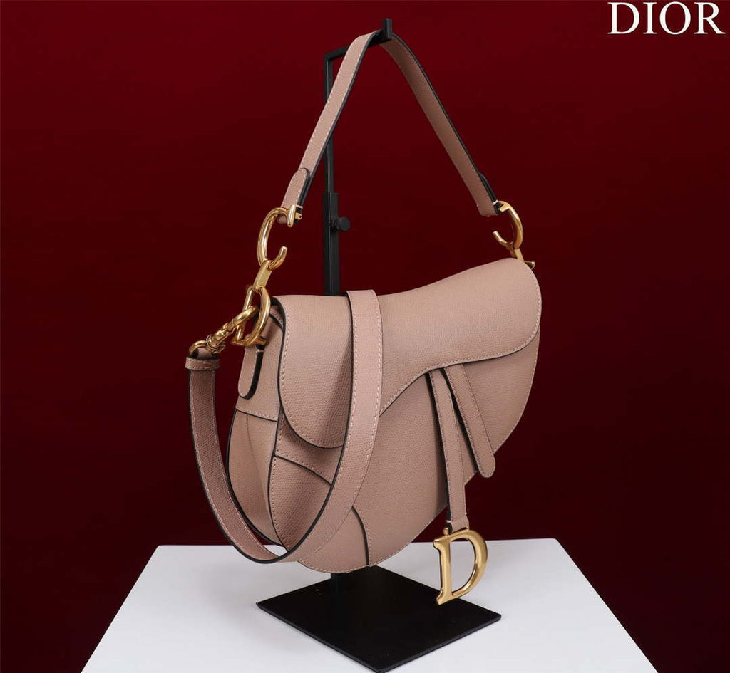 Dior M0455 Saddle Bag With Strap Pink Grained Calfskin