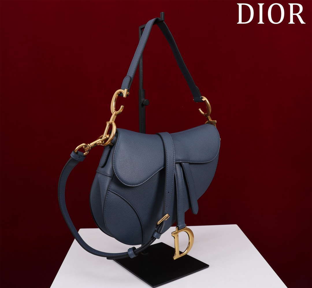 Dior M0455 Saddle Bag With Strap Navy Blue Grained Calfskin M0456 - Large 25cm - View 2