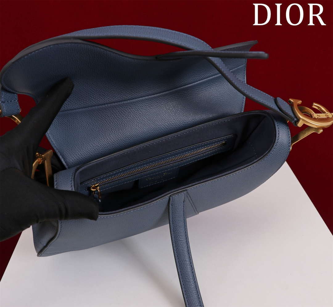 Dior M0455 Saddle Bag With Strap Navy Blue Grained Calfskin M0456 - Large 25cm - View 5