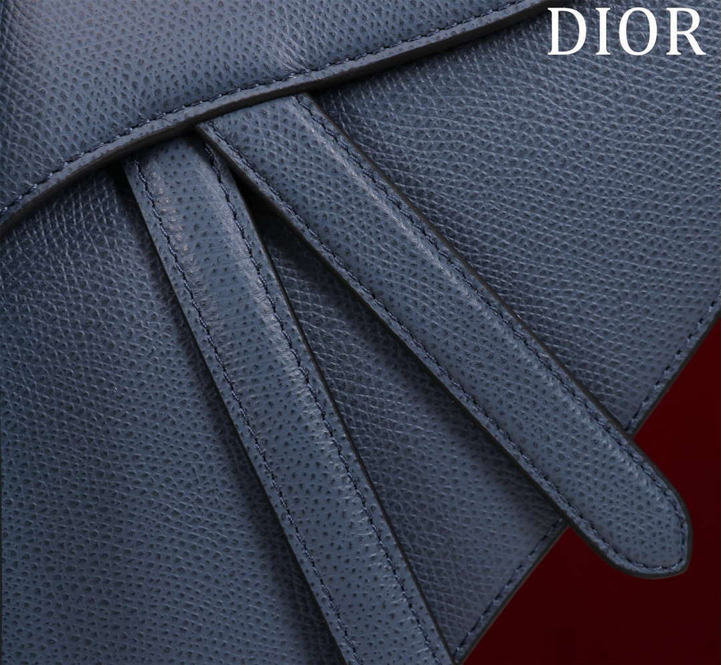 Dior M0455 Saddle Bag With Strap Navy Blue Grained Calfskin M0456