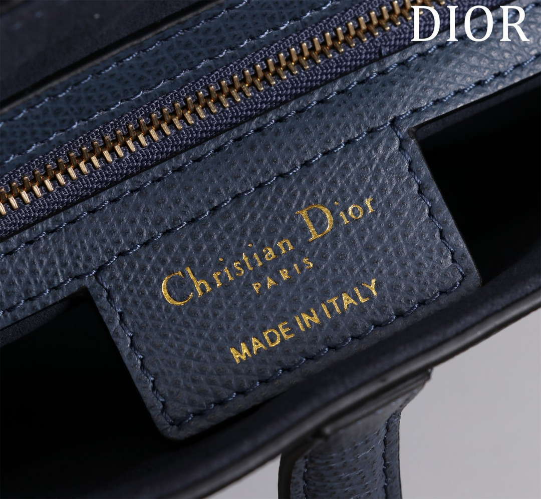 Dior M0455 Saddle Bag With Strap Navy Blue Grained Calfskin M0456