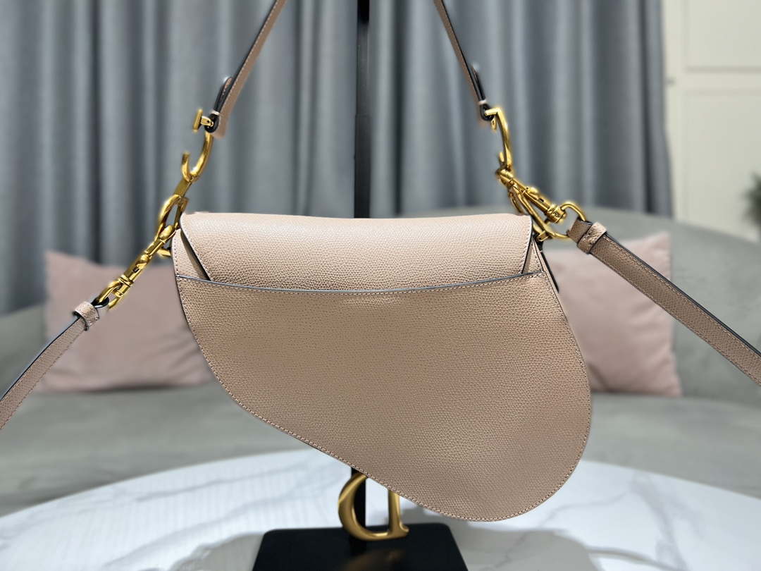 Dior M0455 Saddle Bag With Strap Nude Grained Calfskin