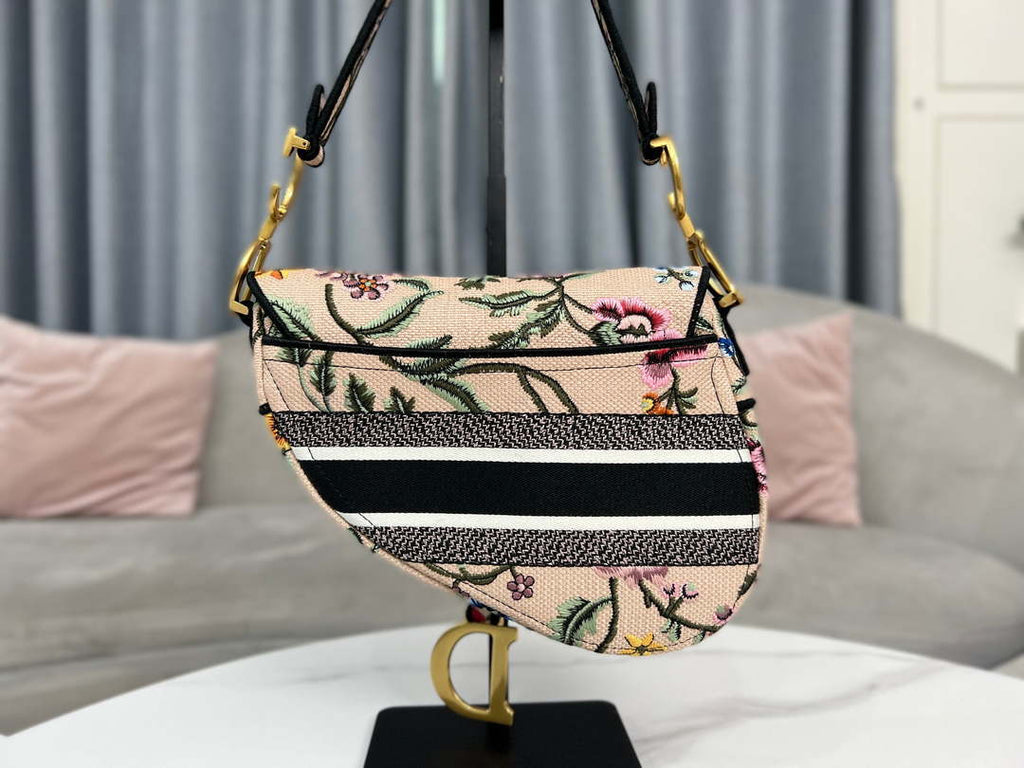 Dior M0455 Saddle Bag With Strap Pink Cross-Stitch Embroidery