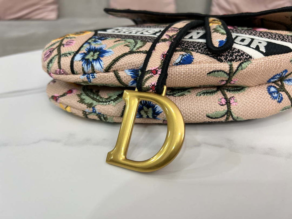 Dior M0455 Saddle Bag With Strap Pink Cross-Stitch Embroidery
