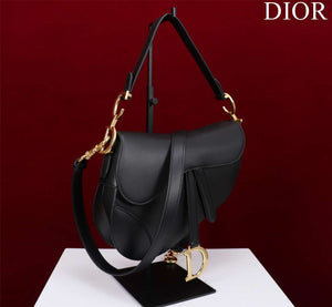 Dior M0455 Saddle Bag With Strap plain weave Black Calfskin M0456 - Large 25cm - View 2