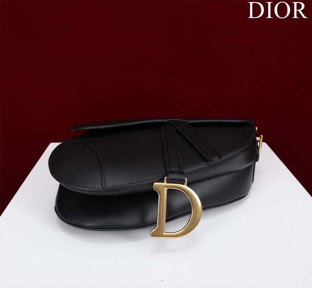 Dior M0455 Saddle Bag With Strap plain weave Black Calfskin M0456