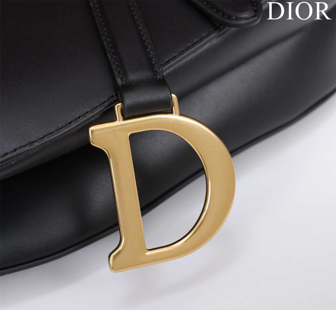 Dior M0455 Saddle Bag With Strap plain weave Black Calfskin M0456