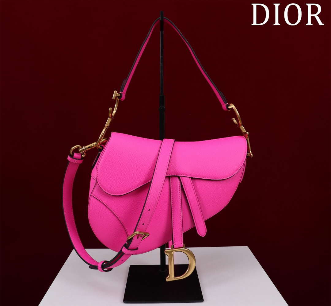Dior M0455 Saddle Bag With Strap plain weave Pink Calfskin M0456 - Large 25cm - View 1