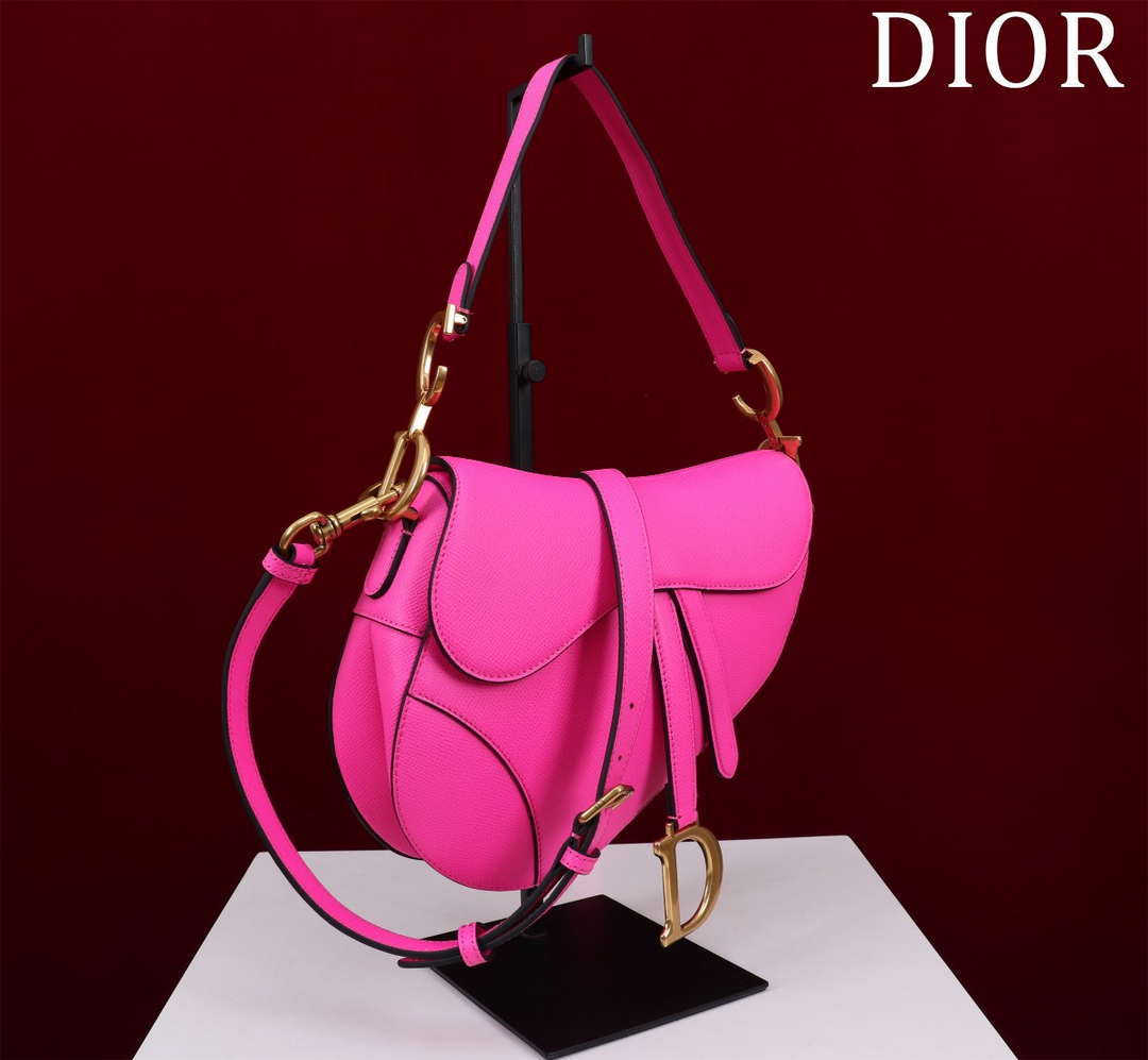 Dior M0455 Saddle Bag With Strap plain weave Pink Calfskin M0456