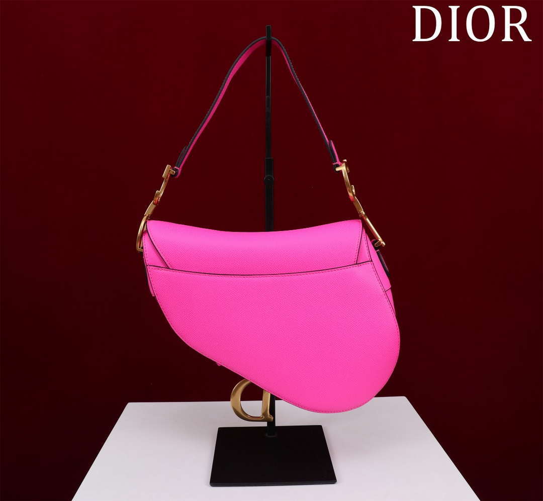 Dior M0455 Saddle Bag With Strap plain weave Pink Calfskin M0456