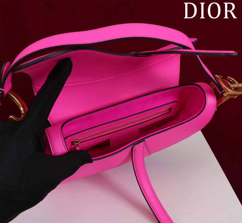 Dior M0455 Saddle Bag With Strap plain weave Pink Calfskin M0456