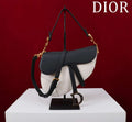Dior M0455 Saddle Bag With Strap plain weave White and Black Calfskin M0456