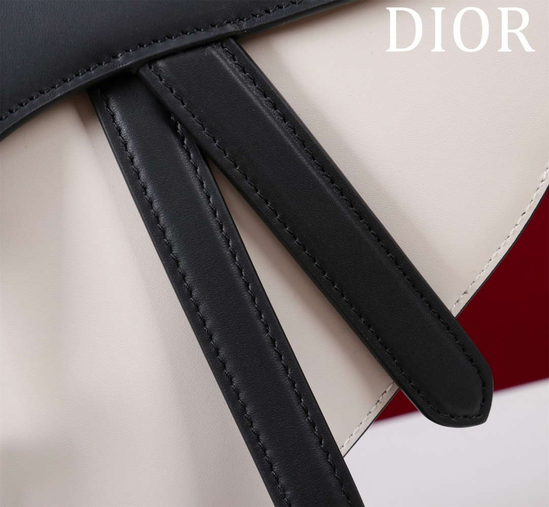 Dior M0455 Saddle Bag With Strap plain weave White and Black Calfskin M0456