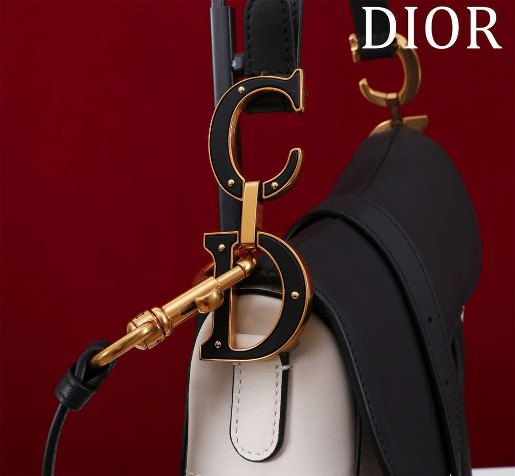 Dior M0455 Saddle Bag With Strap plain weave White and Black Calfskin M0456
