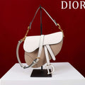 Dior M0455 Saddle Bag With Strap plain weave White and Nude Calfskin M0456 - Large 25cm - View 1