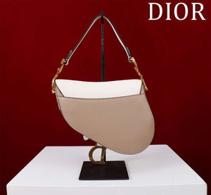 Dior M0455 Saddle Bag With Strap plain weave White and Nude Calfskin M0456 - Large 25cm - View 3