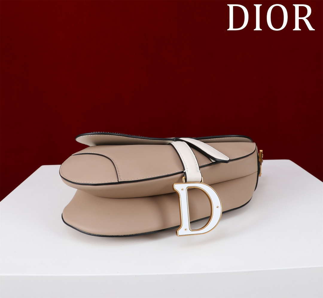 Dior M0455 Saddle Bag With Strap plain weave White and Nude Calfskin M0456