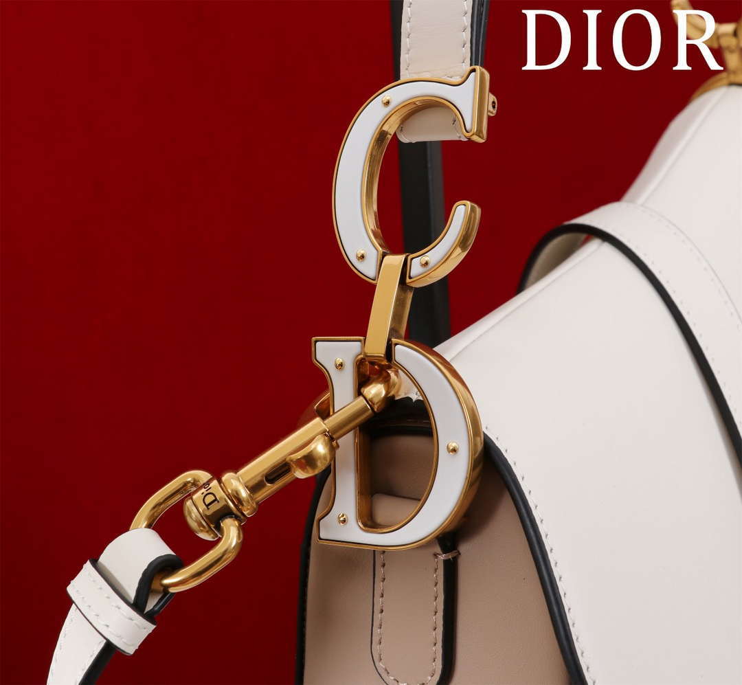 Dior M0455 Saddle Bag With Strap plain weave White and Nude Calfskin M0456