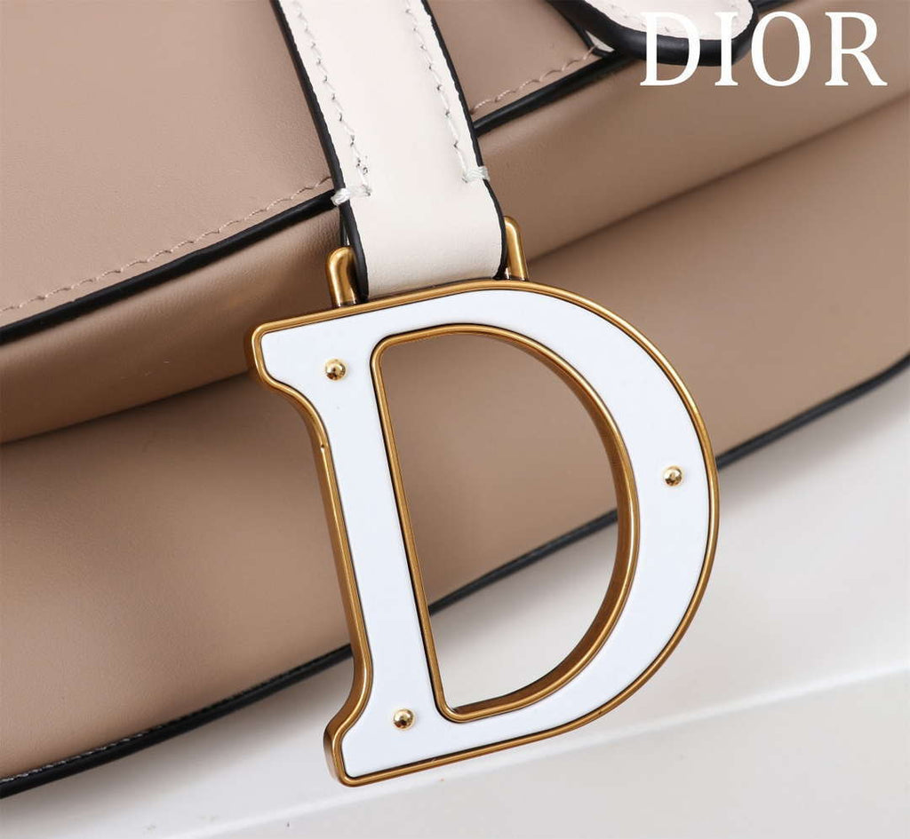 Dior M0455 Saddle Bag With Strap plain weave White and Nude Calfskin M0456