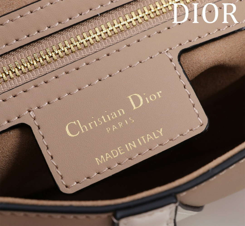 Dior M0455 Saddle Bag With Strap plain weave White and Nude Calfskin M0456