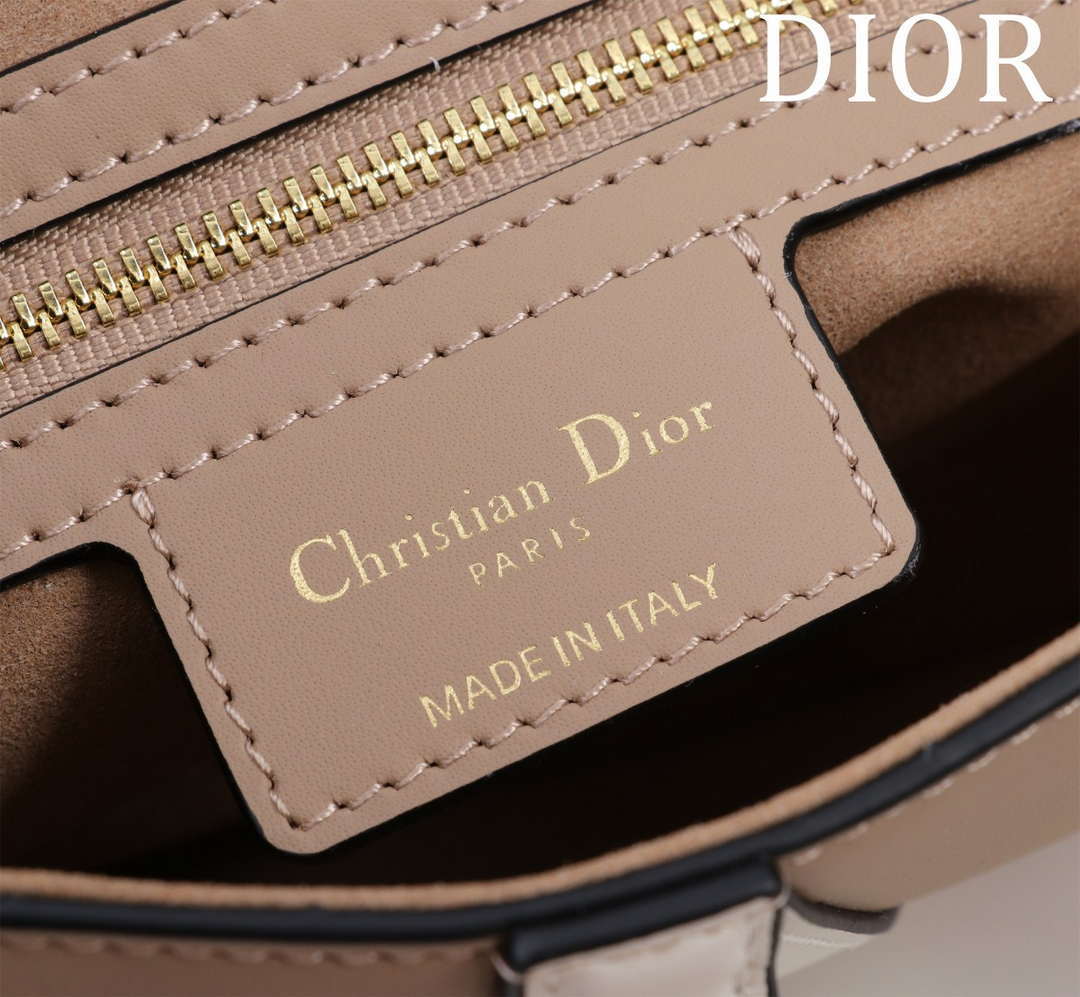 Dior M0455 Saddle Bag With Strap plain weave White and Nude Calfskin M0456