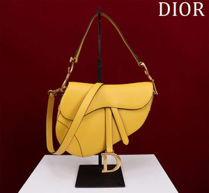 Dior M0455 Saddle Bag With Strap plain weave Yellow Calfskin M0456 - Large 25cm - View 1