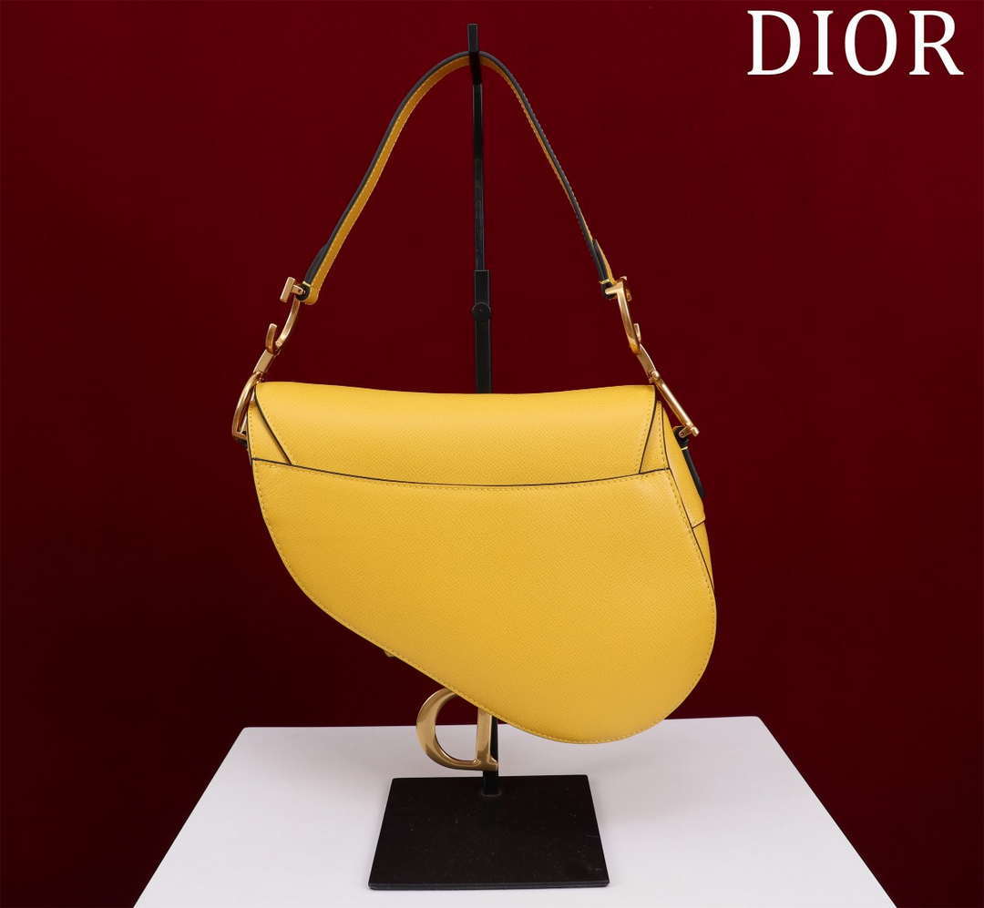 Dior M0455 Saddle Bag With Strap plain weave Yellow Calfskin M0456
