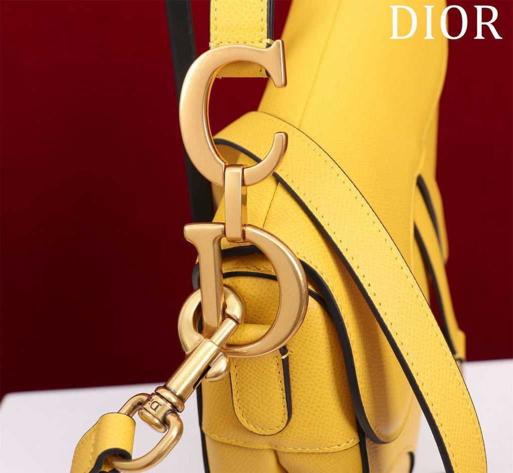 Dior M0455 Saddle Bag With Strap plain weave Yellow Calfskin M0456