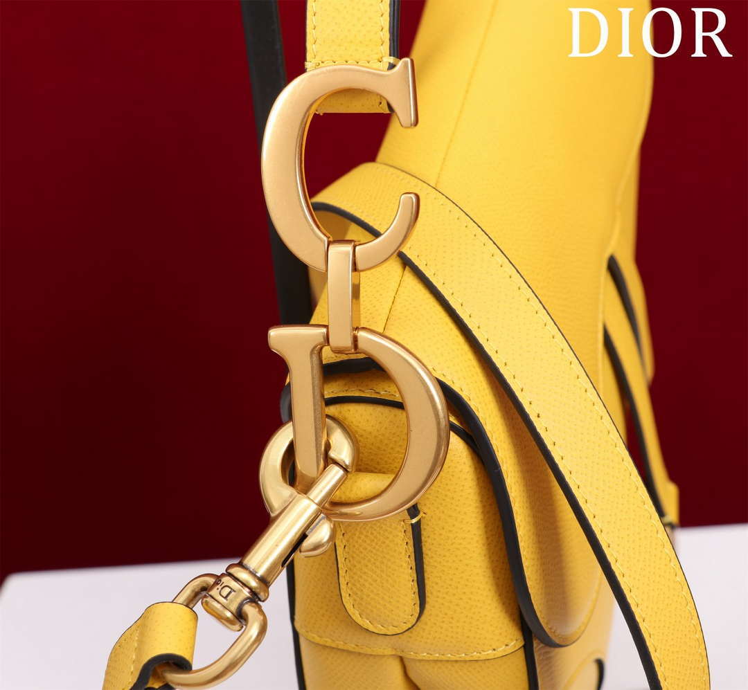 Dior M0455 Saddle Bag With Strap plain weave Yellow Calfskin M0456